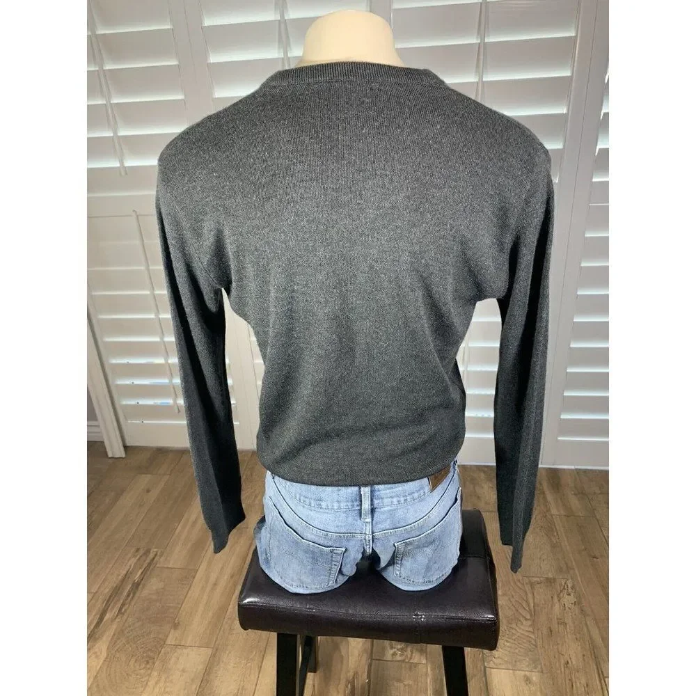 VTG 80s Jantzen Gray V-Neck Sweater Adult Large USA Made Lightweight Grandpa